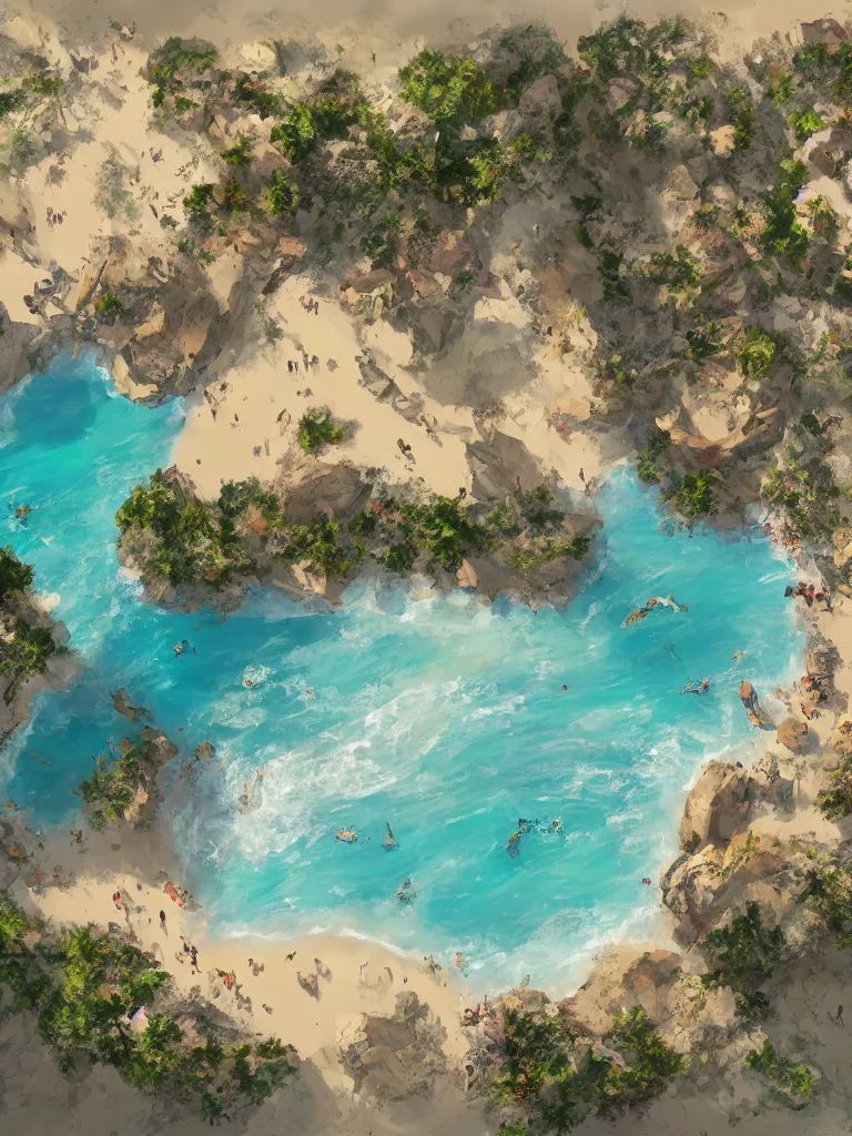 Image similar to beach from above by disney concept artists, blunt borders, rule of thirds