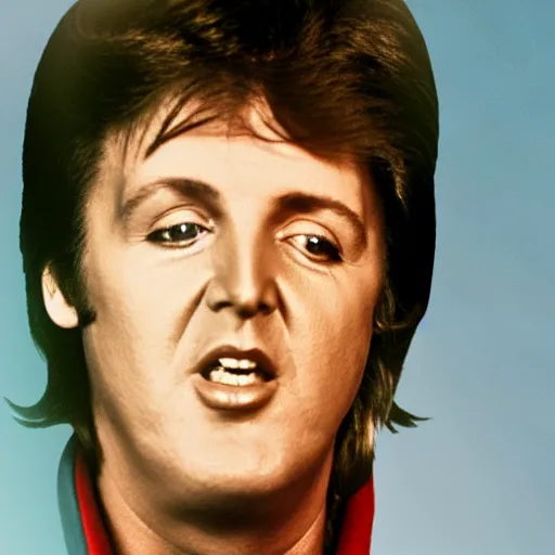 Image similar to Paul McCartney in an Elvis jumpsuit, 8k, high definition, highly detailed, photo-realistic