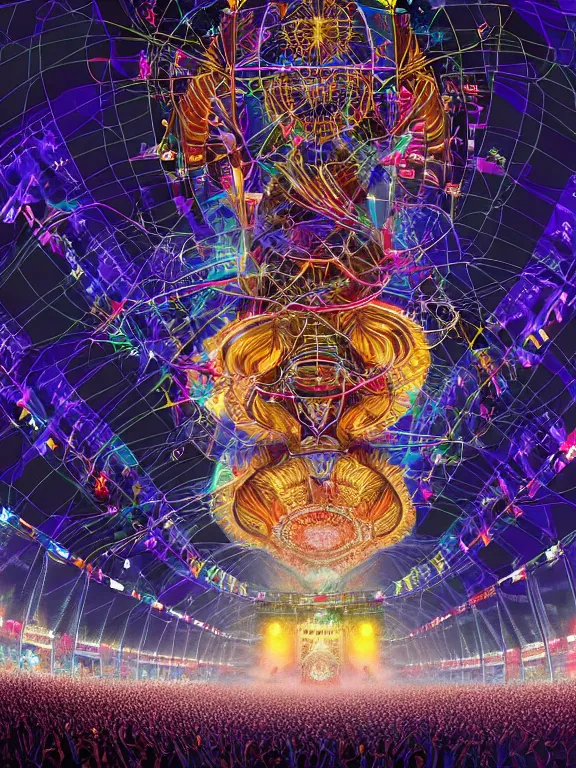 Prompt: symmetry!! dj plays big music at the biggest festivals in the world to a huge crowd with lots of blaring lights in the spirit of god, intricate, elegant, highly detailed, digital painting, artstation, concept art, smooth, sharp focus, illustration, by cgsociety and stefan kostic and stanley lau and artgerm, gorgeous, elegant