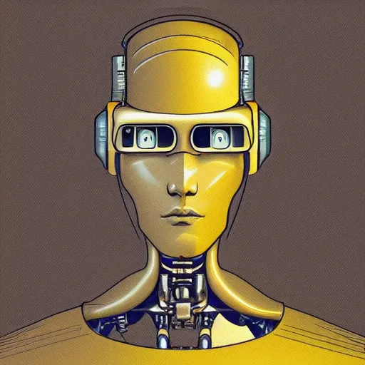 Image similar to A portrait of a robot by Moebius, trending on Artstation