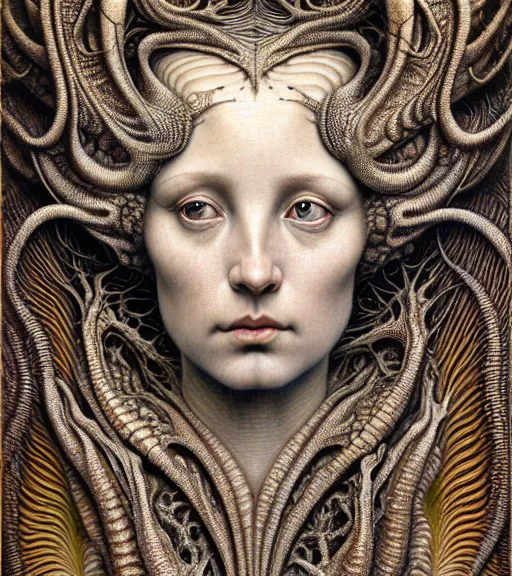 Prompt: detailed realistic beautiful reptile goddess face portrait by jean delville, gustave dore, iris van herpen and marco mazzoni, art forms of nature by ernst haeckel, art nouveau, symbolist, visionary, gothic, neo - gothic, pre - raphaelite, fractal lace, intricate alien botanicals, ai biodiversity, surreality, hyperdetailed ultrasharp octane render