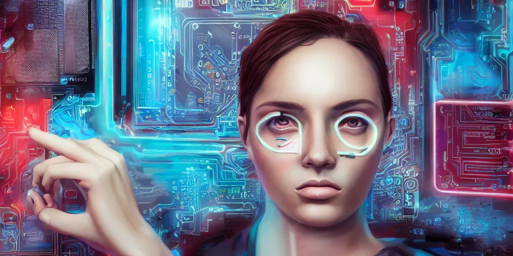 Image similar to portrait of computer & circuits, computer virusm, 8 k, by tristan eaton, trending on deviantart, face enhance, hyper detailed, minimalist, super detailed, cinematic, unreal engine, octane render, chalk texture on canvas