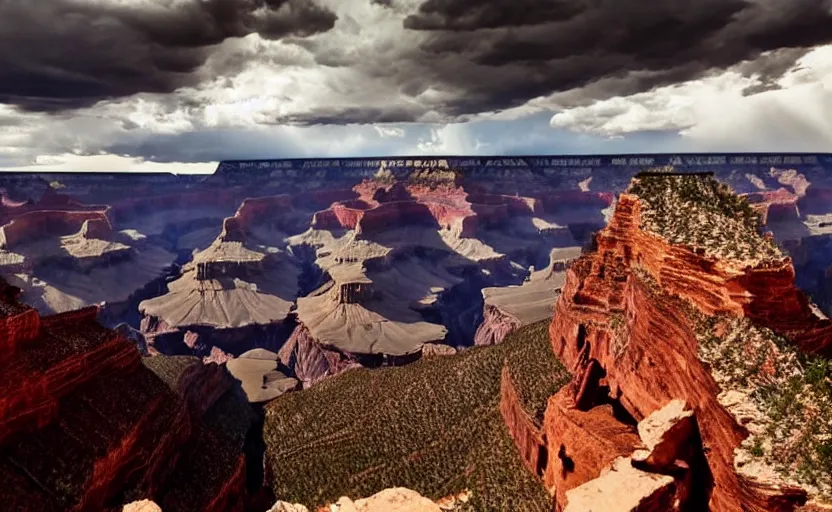 Image similar to the faces of heroic native american leaders carved into the grand canyon, dramatic sky, epic environment and background, cinematic