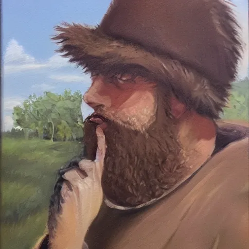 Image similar to neckbeard in his natural habitat, masterpiece, oil paint