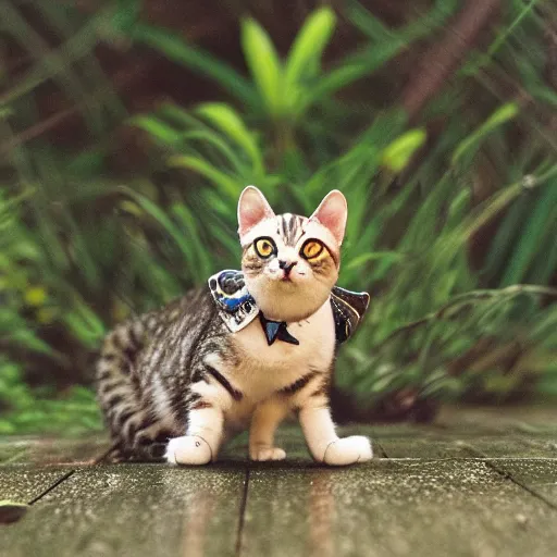 Image similar to cat in frog costume, nature photography