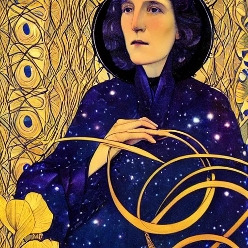 Prompt: Liminal space in outer space, Art Nouveau portrait, by Art Nouveau artist Edward Okuń