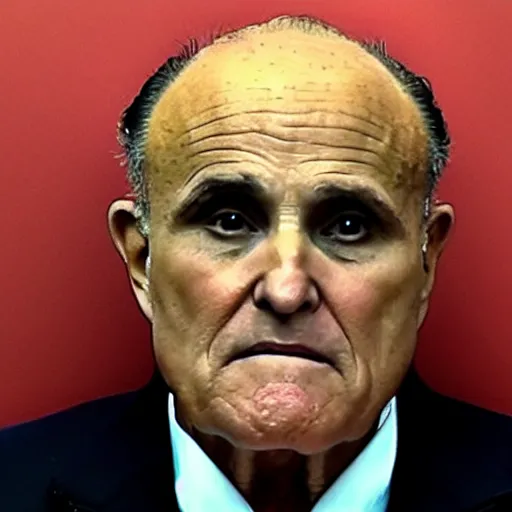 Prompt: Mugshot of Rudy Giuliani with makeup