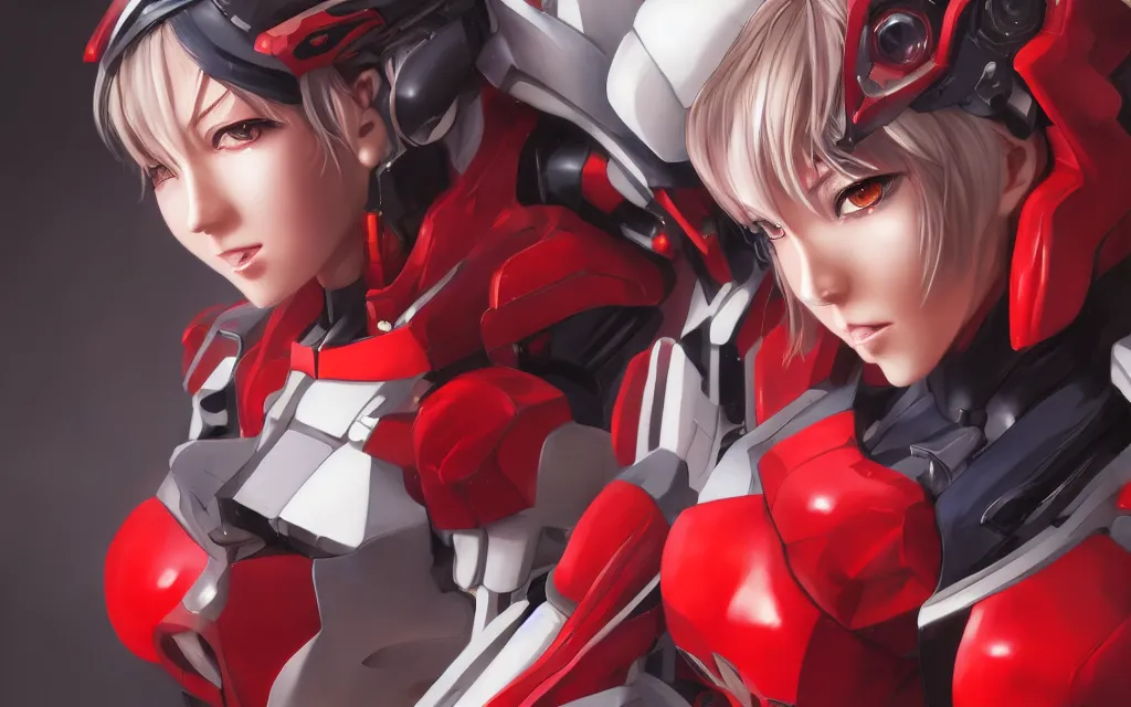 Image similar to A realistic anime portrait of a woman in a Gundam suit with glowing red eyes, digital painting, by Stanley Artgerm Lau, Sakimichan, WLOP and Rossdraws, digtial painting, trending on ArtStation, SFW version