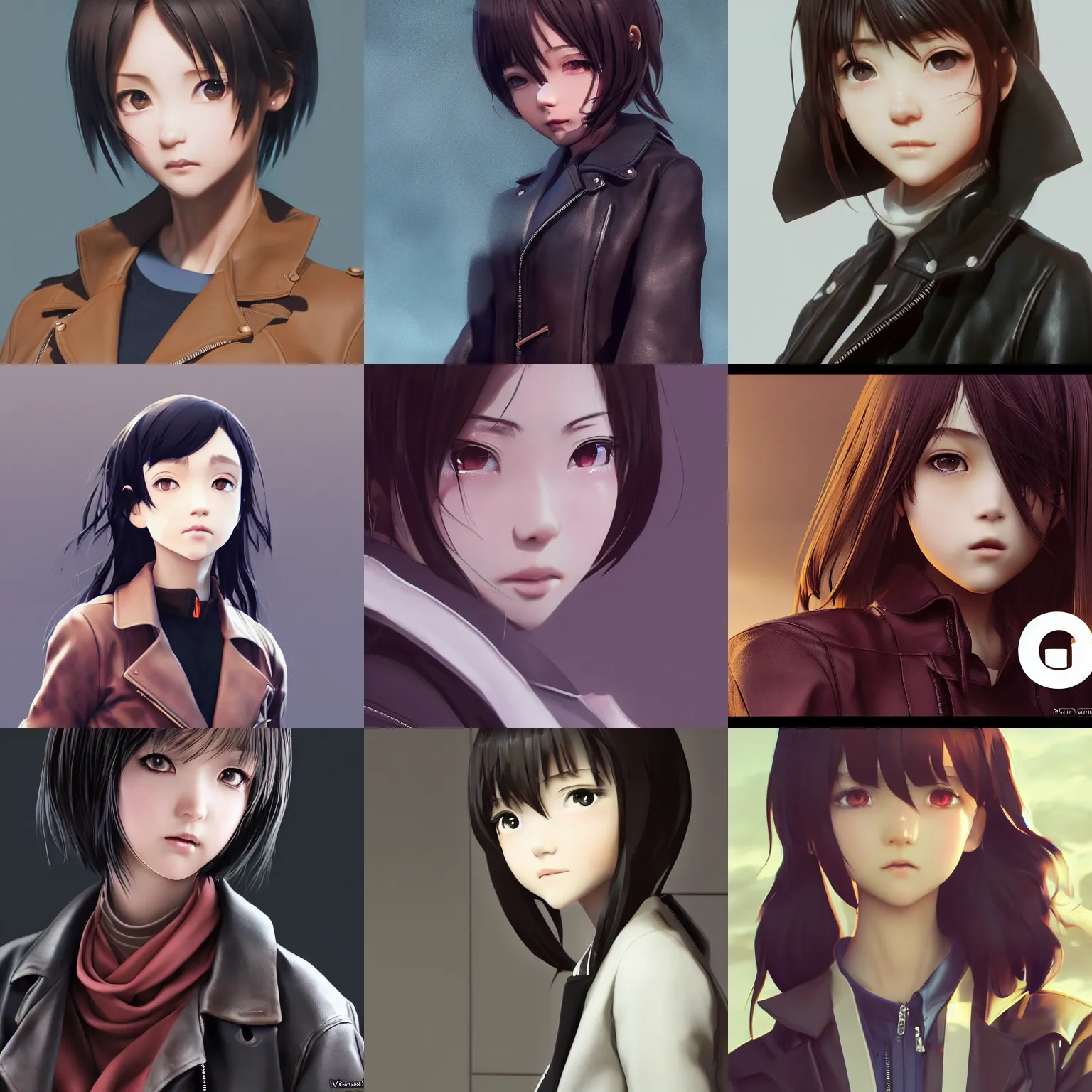 Image similar to clothed, worksafe. cgsociety, by wlop, ilya kuvshinov, krenz cushart, greg rutkowski, trending on artstation. zbrush sculpt, octane, maya, houdini, vfx. close - up face of a cute anime japanese filipino girl wearing leather jacket. cinematic dramatic atmosphere, sharp focus, volumetric lighting.