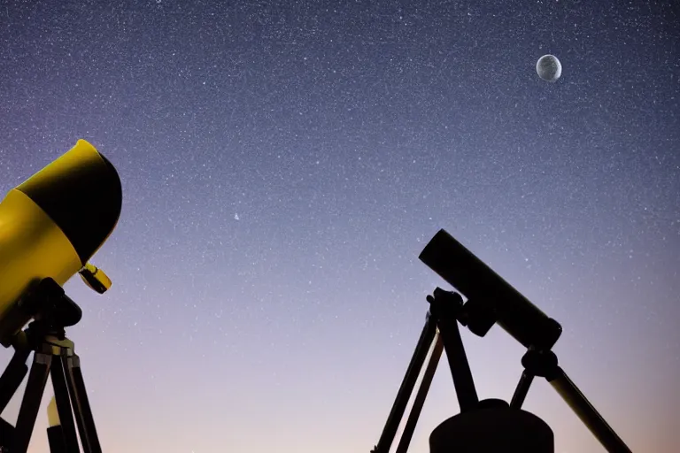 Image similar to an astronomy teacher looking up on a telescope, moon, clear skies, starry skies