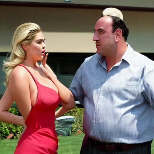 Image similar to kate upton explaining gabagool to tony soprano