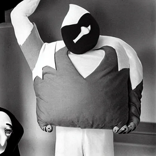 Prompt: pillow - man from the 1 9 3 2 black and white movie