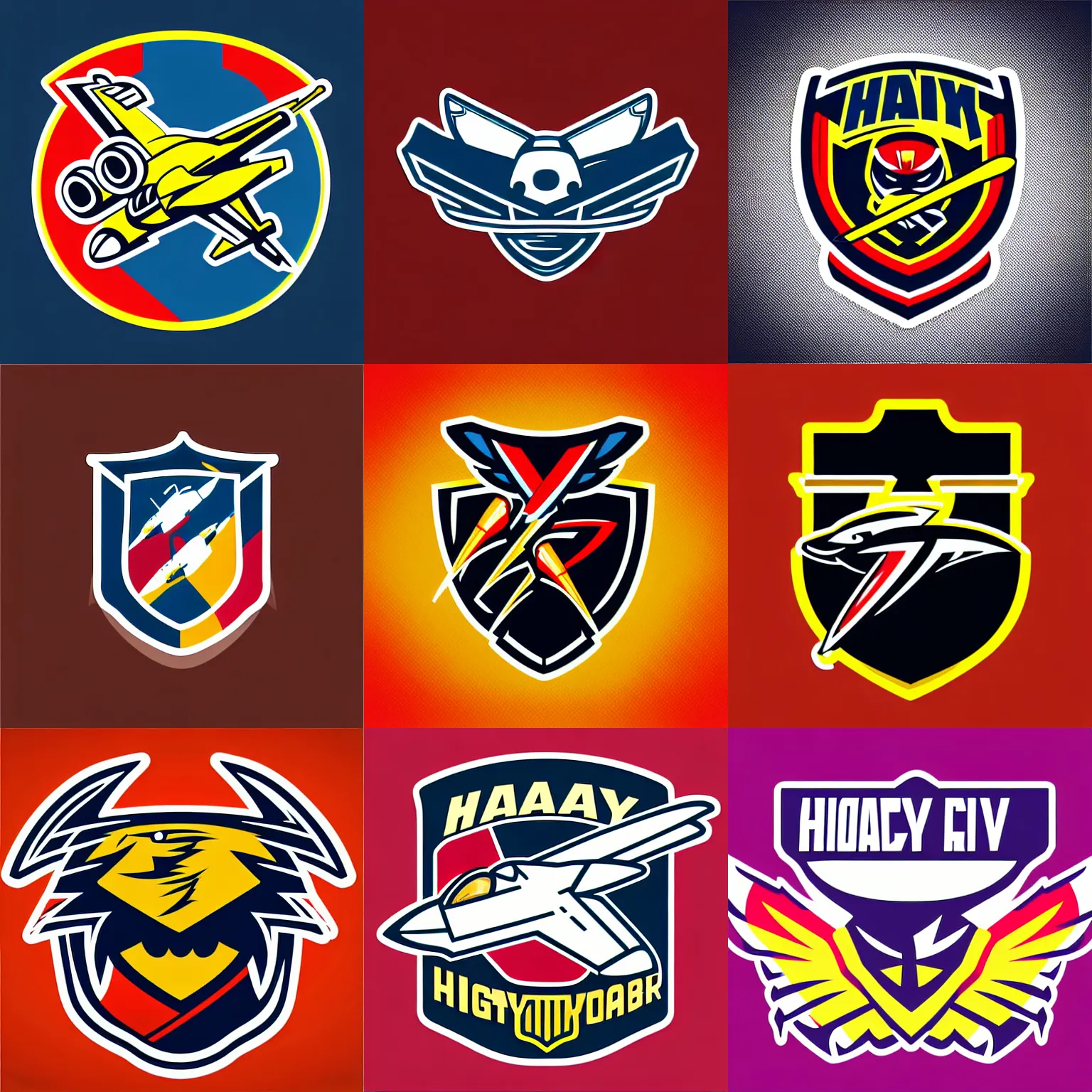 Prompt: “hockey team logo, fighter jet mascot flying, sticker, highly detailed, colorful, illustration, smooth and clean vector curves, no jagged lines, low noise, vector art, logo”