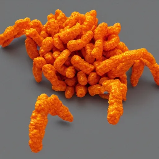 Image similar to A spider with cheetos as arms, hyperrealism, 4k