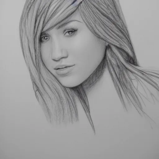 Image similar to a pencil sketch of Hannah Montana,