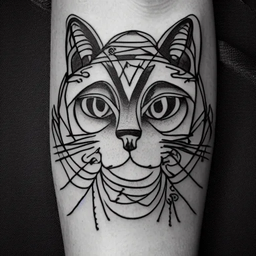 Image similar to tattoo sketch of a cat with one eye, a draft, organic ornament, minimalism, line art, vector