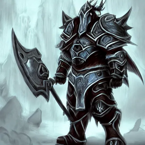 Prompt: fantasy concept art, tauren death knight, ax, plate armor