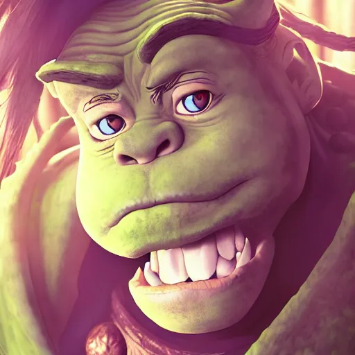 Image similar to portrait of shrek the grand caster of the swamp magic, anime fantasy illustration by tomoyuki yamasaki, kyoto studio, madhouse, ufotable, square enix, cinematic lighting, trending on artstation