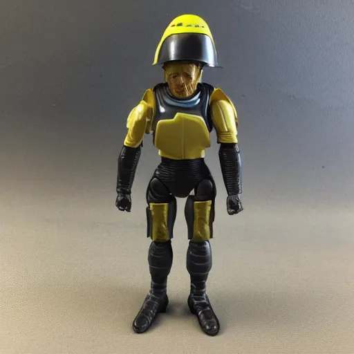 Image similar to 1980s Kenner Style Action Figure, 5 points of articulation, sci-fi, sleek helmet, full body, 4K, highly detailed