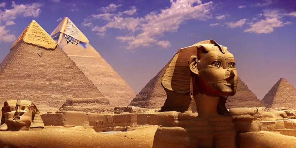 Image similar to a stunning egyptian landscape with sphinx by makoto shinkai