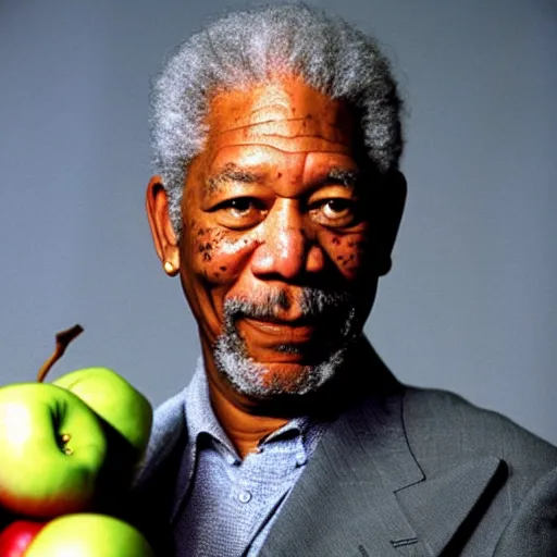 Image similar to Morgan Freeman holding a apple for a 1990s sitcom tv show, Studio Photograph, portrait C 12.0