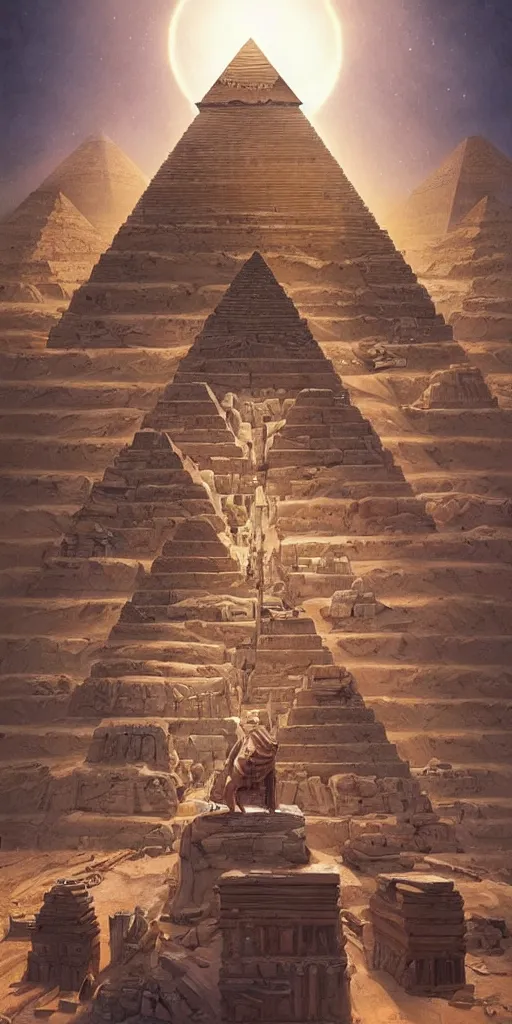 Image similar to symmetry!! egyptian gods building the pyramids, surreal, dreamlike, lucid dream, very detailed, perfect lighting, perfect composition, 4 k, artgerm, derek zabrocki, greg rutkowski