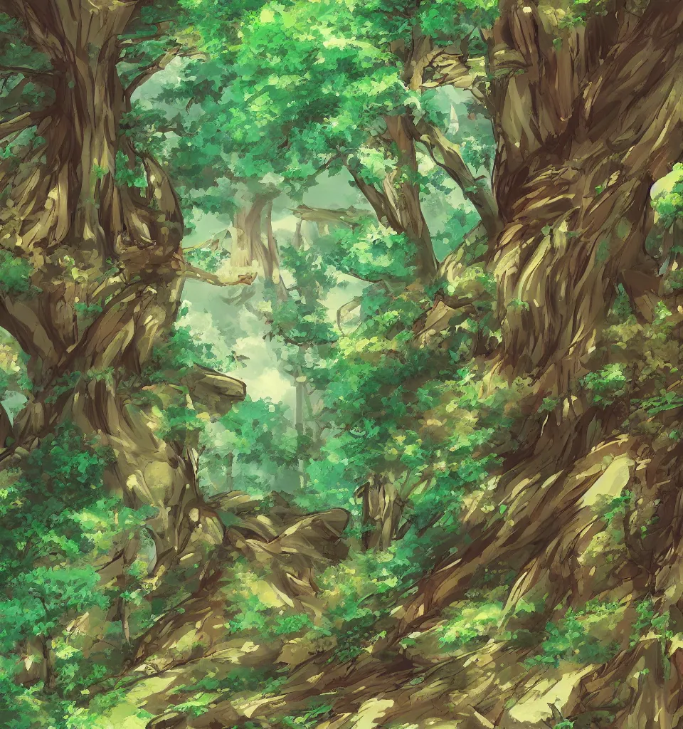 Image similar to a detailed digital painting in the style of anime of a forest