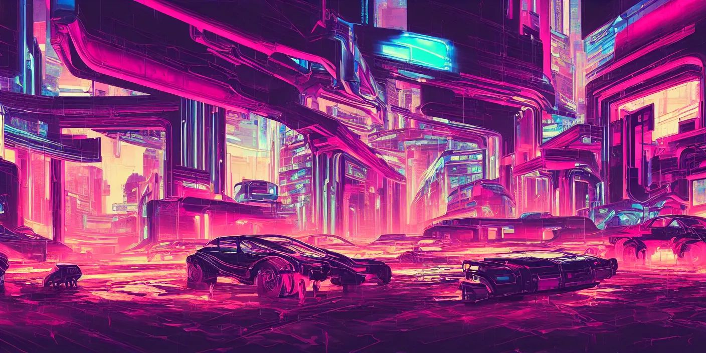 Prompt: the school of athenes iconic paiting, cyberpunk, synthwave, outrun, neon, hyper detailed