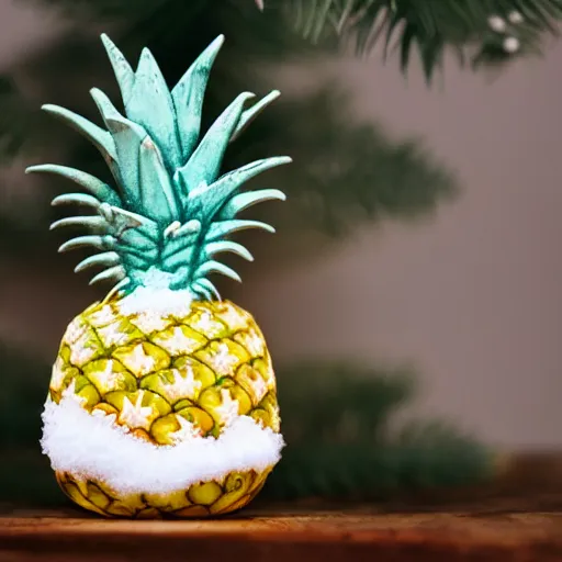 Prompt: snow globe with a pineapple inside, realistic