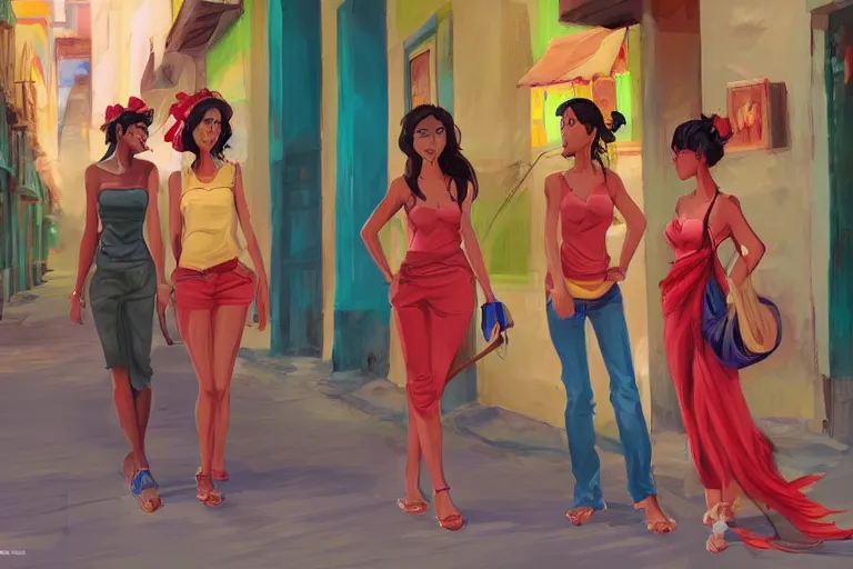 Image similar to concept art, painting of cuban women in havana, digital anime art, good lighting,