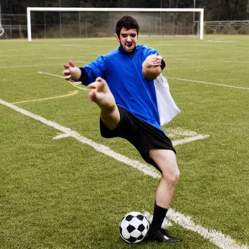 Image similar to a man kicking a football, photo,