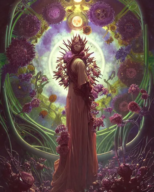 Image similar to the platonic ideal of flowers, rotting, insects and praying of cletus kasady carnage thanos dementor wild hunt doctor manhattan chtulu mandelbulb mandala ponyo spirited away bioshock davinci, d & d, fantasy, ego death, decay, dmt, mdma, art by artgerm and greg rutkowski and alphonse mucha