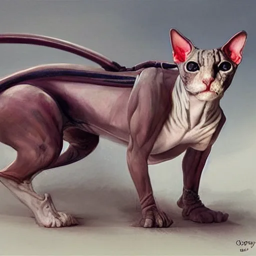 Image similar to a cyborg!!!! sphynx cat concept art by daniel gerhartz