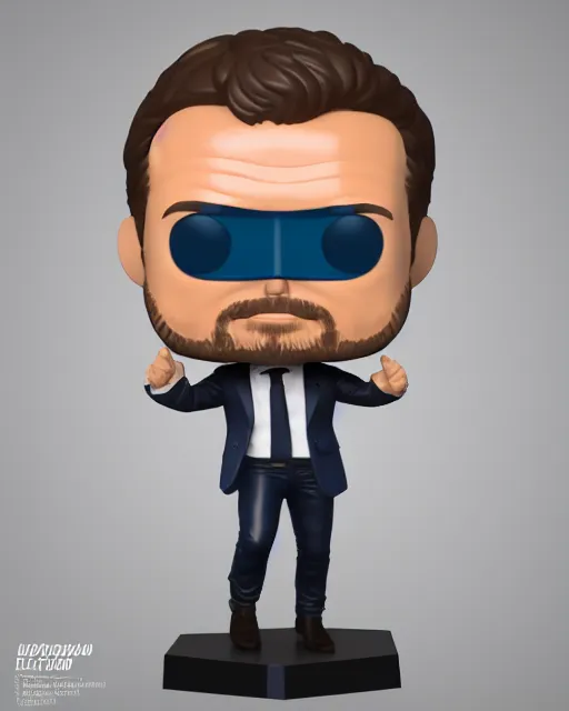 Image similar to full body 3d render of emmanuel macron as a funko pop, studio lighting, white background, blender, trending on artstation, 8k, highly detailed