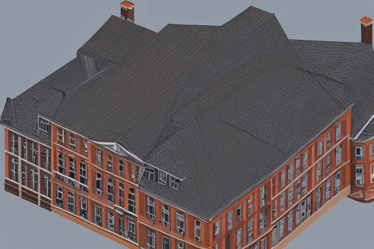 Prompt: mansard roof illustration, isometric view