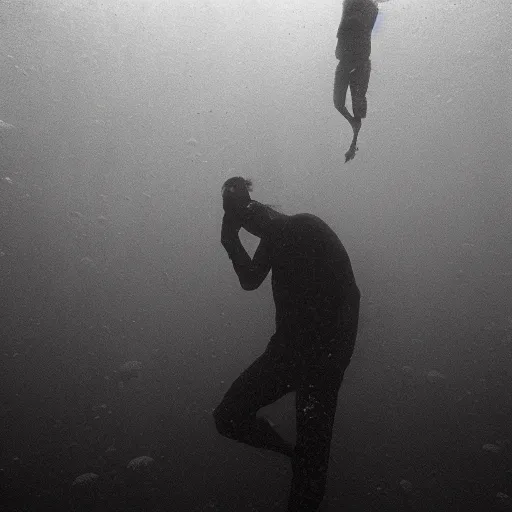 Prompt: Underwater thinker by Trent Parke, clean, detailed, Magnum photos