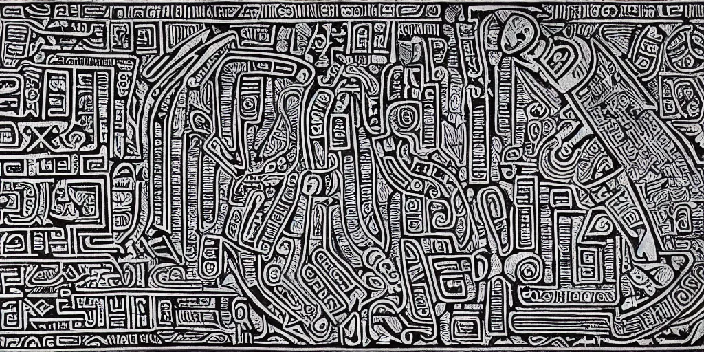 Image similar to mayan hieroglyph blueprints to a spaceship