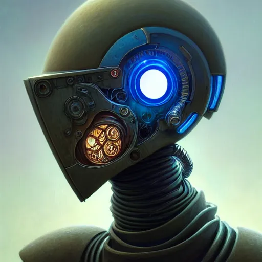 Image similar to low angle portrait shot of a cyberpunk gazmask robot character, intricate, elegant, highly detailed, centered, digital painting, artstation, concept art, smooth, sharp focus, illustration, artgerm, Tomasz Alen Kopera, Peter Mohrbacher, donato giancola, Joseph Christian Leyendecker, WLOP, Boris Vallejo