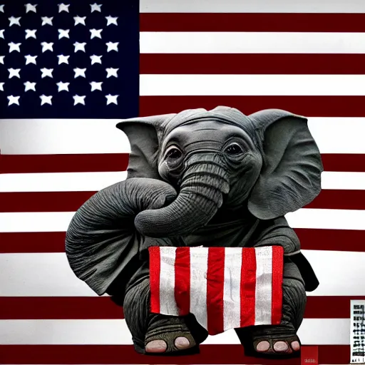 Image similar to elephant yoda as potus american flag, modern art placed in a large living room, art designers magazine hd photo superrealism 3 d 8 k resolution