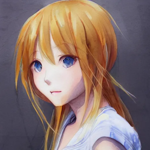 Image similar to a watercolor headshot portrait of a beautiful anime girl with blonde hair by 小北, 阿荣, digital art, trending on pixiv, trending on artstation,