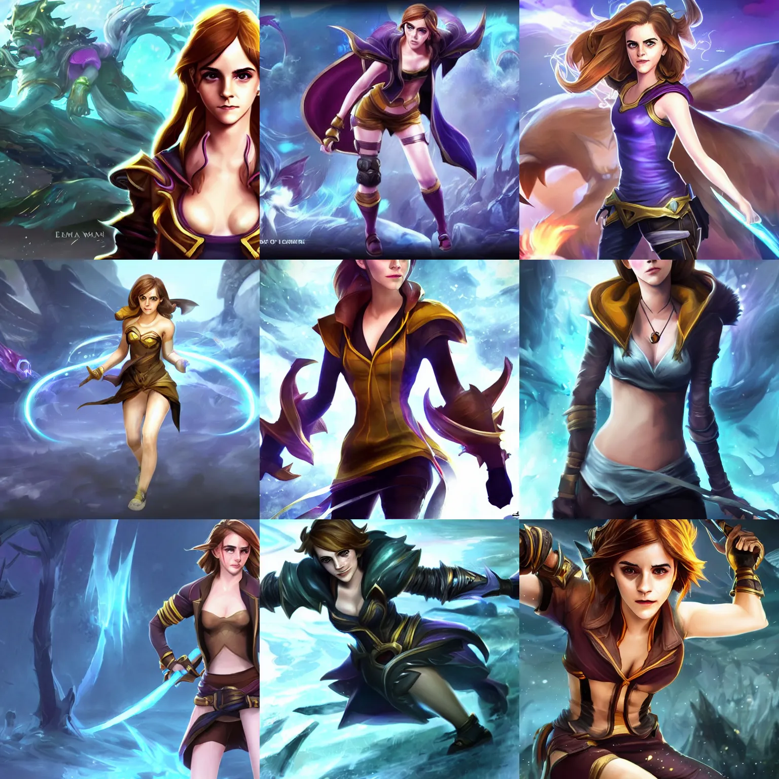 Prompt: Emma Watson as a league of legends character full body league of legends splash art