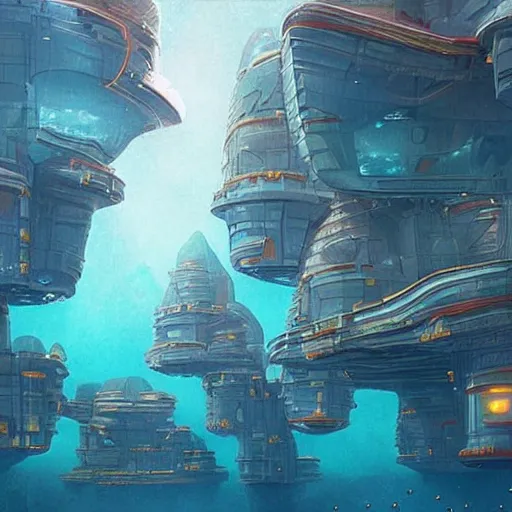 Prompt: underwater city, concept art by chris labrooy, cgsociety, retrofuturism, sci - fi, concept art, futuristic