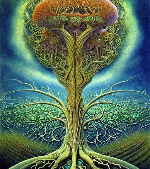 Image similar to tree of life by roger dean and andrew ferez, art forms of nature by ernst haeckel, divine chaos engine, symbolist, visionary, art nouveau, botanical fractal structures, organic, detailed, realistic, surreality