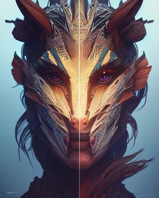 Image similar to symmetry!! portrait of a dragon in the style of horizon zero dawn, machine face, intricate, elegant, highly detailed, digital painting, artstation, concept art, smooth, sharp focus, illustration, art by artgerm and greg rutkowski and alphonse mucha, 8 k