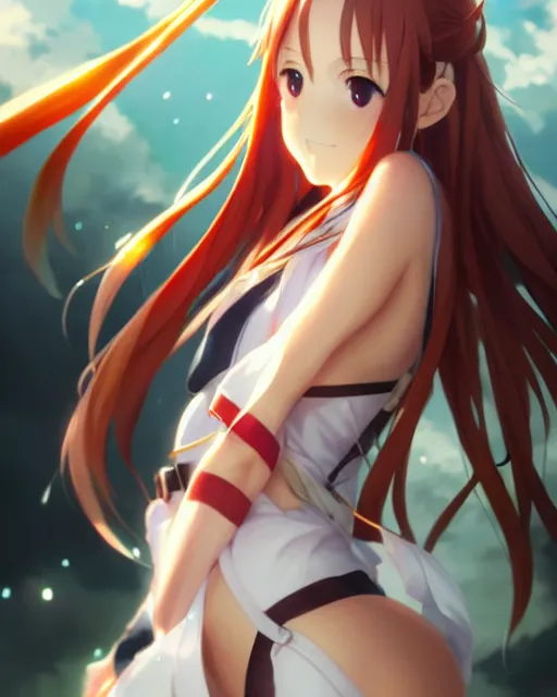 Prompt: photo of asuna from sao, asuna by a - 1 pictures, by greg rutkowski, artgerm, gil elvgren, rossdraws, enoch bolles, glossy skin, pearlescent, anime, very coherent,