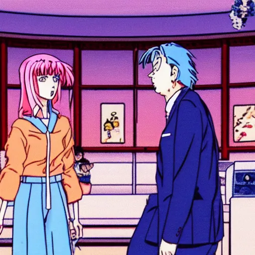 Image similar to ivanka and donald trump, sprite, vaporwave nostalgia, directed by beat takeshi, visual novel cg, 8 0 s anime vibe, kimagure orange road, maison ikkoku, sketch by akira toriyama