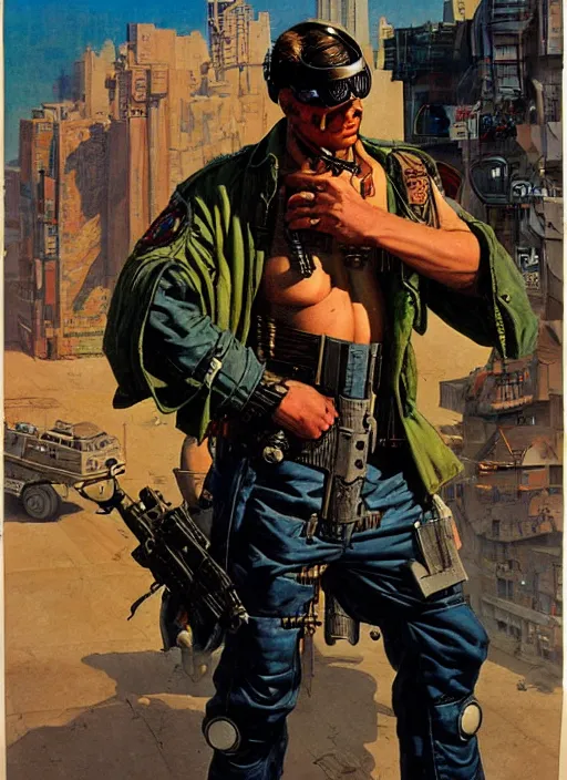 Prompt: cyberpunk mercenary. portrait by jean giraud and anton otto fischer and john philip falter and will eisner and gil elvgren