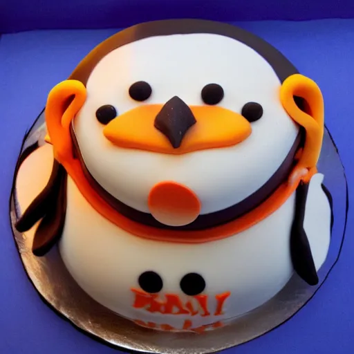 Image similar to birthday cake in the shape of a penguin