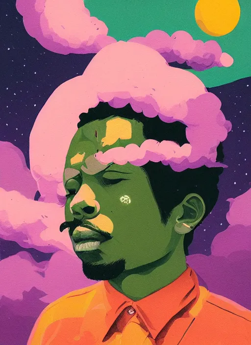 Image similar to profile picture by sachin teng x ofwgkta, marijuana, organic painting, space, dreamy, smoke clouds, asymmetrical, green, matte paint, hard edges, energetic