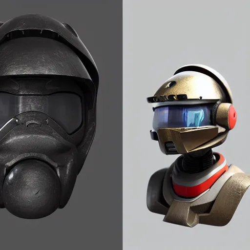 Image similar to sci-fi, helmet design, halo, duke-nuken, science-fiction, robot head, octane-render, cgi, blender, cinema-4d, maya, cgi, redshift